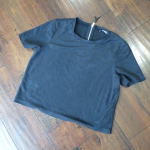 Zara Trafaluc cropped vegan suede short sleev top size Small